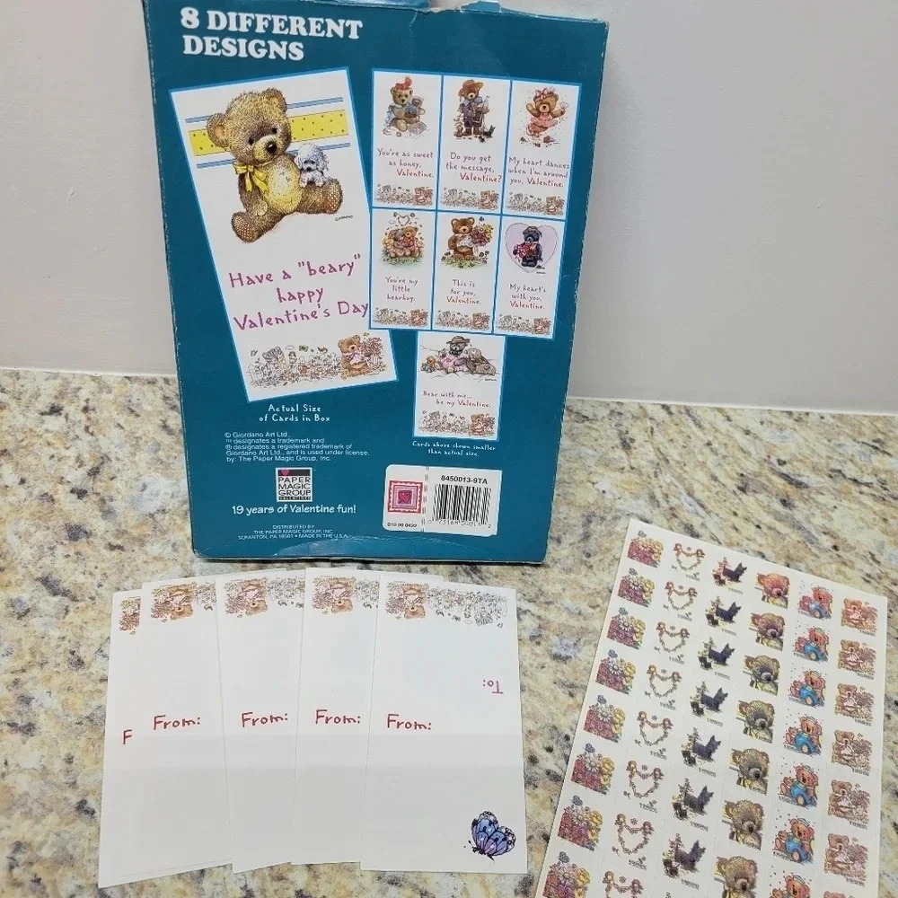 Vintage Bear Hugs 48 Fold & Seal Valentine's Day Cards Complete w/ Sticker Seals - Picture 4 of 8